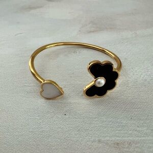 Kate Spade Flower Flex Cuff Gold and Black Heart Bracelet